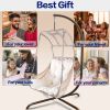 Swing Egg Chair with Stand Indoor Outdoor, UV Resistant Cushion Hanging Chair with Cup Holder, Anti-Rust with Wicker Rattan Frame 350lbs Capacity Hamm