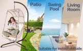 Swing Egg Chair with Stand Indoor Outdoor, UV Resistant Cushion Hanging Chair with Cup Holder, Anti-Rust with Wicker Rattan Frame 350lbs Capacity Hamm