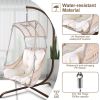 Swing Egg Chair with Stand Indoor Outdoor, UV Resistant Cushion Hanging Chair with Cup Holder, Anti-Rust with Wicker Rattan Frame 350lbs Capacity Hamm