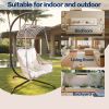Swing Egg Chair with Stand Indoor Outdoor, UV Resistant Cushion Hanging Chair with Cup Holder, Anti-Rust with Wicker Rattan Frame 350lbs Capacity Hamm