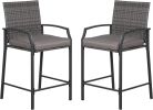 Outdoor Wicker Bar Stools Set of 2, Patio Rattan Counter Height Chairs with Cushions, Armrest and Footrest for Indoor, Garden