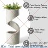 Outdoor Water Fountain with LED Light, Curved Waterfall Fountain with Stone Planter, Patio Water Fountain Garden Waterfall