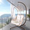 Swing Egg Chair with Stand Indoor Outdoor, UV Resistant Cushion Hanging Chair with Cup Holder, Anti-Rust with Wicker Rattan Frame 350lbs Capacity Hamm