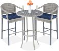 3-Piece Patio Bar Table Set, Outdoor Wicker Bar Height Bistro Furniture for Backyard, Poolside, Balcony w/Barstools, Cushions