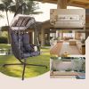 Swing Egg Chair with Stand Indoor Outdoor, UV Resistant Cushion Hanging Chair with Cup Holder, Anti-Rust with Wicker Rattan Frame 350lbs Capacity Hamm