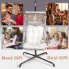 Swing Egg Chair with Stand Indoor Outdoor, UV Resistant Cushion Hanging Chair with Cup Holder, Anti-Rust with Wicker Rattan Frame 350lbs Capacity Hamm
