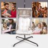 Swing Egg Chair with Stand Indoor Outdoor, UV Resistant Cushion Hanging Chair with Cup Holder, Anti-Rust with Wicker Rattan Frame 350lbs Capacity Hamm