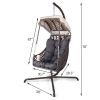 Swing Egg Chair with Stand Indoor Outdoor, UV Resistant Cushion Hanging Chair with Cup Holder, Anti-Rust with Wicker Rattan Frame 350lbs Capacity Hamm