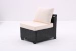 7 Pieces Outdoor Patio Furniture Set,Sectional Conversation Sofa Of Corner Chairs,Ottomans And Glass Top Table,All Weather PE Rattan and Steel Frame W
