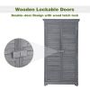 Wooden Garden Shed 3-tier Patio Storage Cabinet Outdoor Organizer Wooden Lockers with Fir Wood Shutter Design