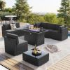 8 Piece Patio Furniture Set with 44" Propane Gas Fire Pit Table, Sectional Conversation Set Wicker Rattan Sofa Set with Table