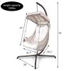 Swing Egg Chair with Stand Indoor Outdoor, UV Resistant Cushion Hanging Chair with Cup Holder, Anti-Rust with Wicker Rattan Frame 350lbs Capacity Hamm