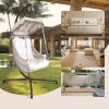 Swing Egg Chair with Stand Indoor Outdoor, UV Resistant Cushion Hanging Chair with Cup Holder, Anti-Rust with Wicker Rattan Frame 350lbs Capacity Hamm