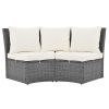 Patio 5-Piece Round Rattan Sectional Sofa Set All-Weather PE Wicker Sunbed Daybed with Round Liftable Table and Washable Cushions for Outdoor Backyard