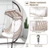 Swing Egg Chair with Stand Indoor Outdoor, UV Resistant Cushion Hanging Chair with Cup Holder, Anti-Rust with Wicker Rattan Frame 350lbs Capacity Hamm