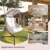 Swing Egg Chair with Stand Indoor Outdoor, UV Resistant Cushion Hanging Chair with Cup Holder, Anti-Rust with Wicker Rattan Frame 350lbs Capacity Hamm